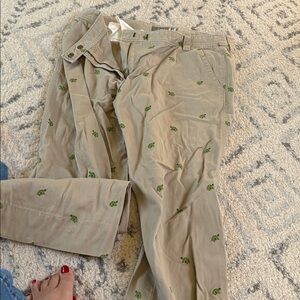 J. Crew Beige Pants with Green Turtle Design